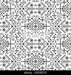 Motif vectoriel sans couture inspiré de la rune islandaise, décoration géométrique d'art tribal avec des lunes et des formes abstraites Illustration de Vecteur