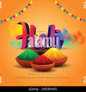 Belle affiche pour festival indien Happy Holi with3d lettre fond. illustration vectorielle Illustration de Vecteur