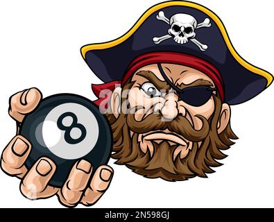 Pirate Angry Pool 8 ball billard mascotte dessin animé Illustration de Vecteur