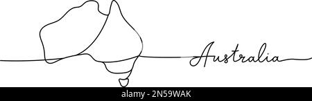 Australie - mot avec silhouette de pays une ligne. Illustration de dessin minimaliste. Australie silhouette de pays illustration continue d'une ligne. Illustration de Vecteur
