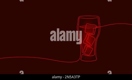 Concept de symbole de glace au cola en verre continu d'une ligne. Silhouette de la technologie de la limonade à base de sucre mousseux froid. Ligne unique blanche numérique Illustration de Vecteur