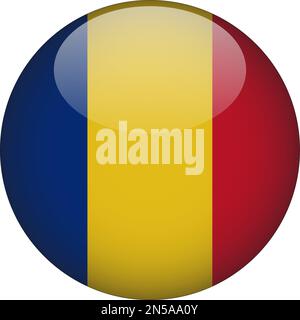 Roumanie 3D drapeau rond icône bouton Vector Illustration de Vecteur
