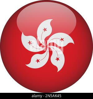 Hong Kong 3D drapeau rond icône bouton Vector Illustration de Vecteur