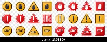 Collecte des panneaux d'arrêt. Jeu de signes d'avertissement de danger. Illustration vectorielle Illustration de Vecteur