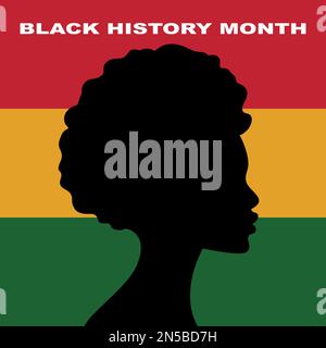 Mois de l'histoire des Noirs. Silhouette de femme sur drapeau vert, jaune et rouge. Histoire afro-américaine. Célébré chaque année. Illustration de Vecteur