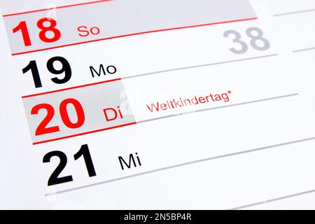 Calendrier de l'année 2022 en allemand, Journée universelle des enfants, 20 septembre Banque D'Images