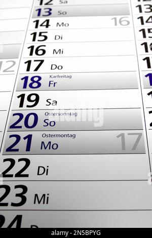 Calendrier de l'année 2025 en allemand, Pâques Banque D'Images