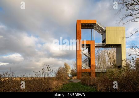 Tour d'observation de Reiddomp dans le parc national de Lauwersmeer, pays-Bas, Frise, parc national de Lauwersmeer, Kolumerpomp Banque D'Images