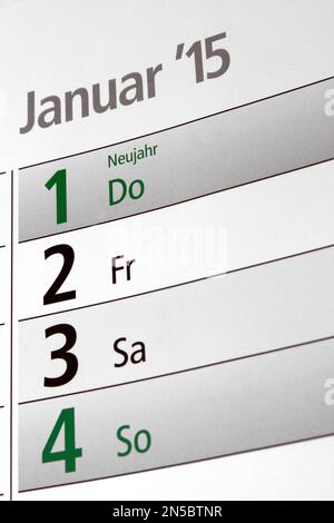 Calendrier de l'année 2015 en allemand, jour du nouvel an Banque D'Images