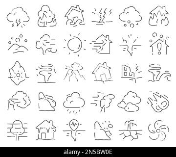 Collection d'icônes de la ligne catastrophes naturelles. Pack d'icônes de contour fin. Illustration vectorielle eps10 Illustration de Vecteur