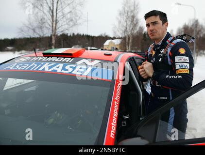 UME, Suède. 09th févr. 2023. UMEÅ 20230209 Craig Breen (en photo), Irlande avec James Fulton, Irlande, Hyundai i20 N Rally1 Hybrid, pendant le Shakedown/test de jeudi avant le rallye suédois, le championnat du monde de rallye 2, qui commence ce soir. Photo Micke Fransson/TT code 61460 crédit: TT News Agency/Alay Live News Banque D'Images