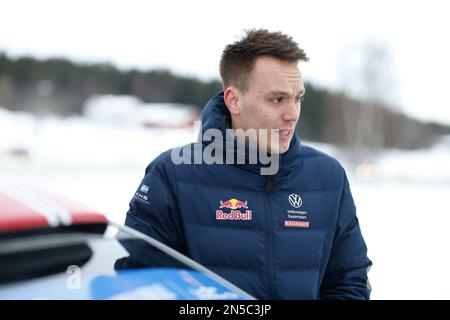 Umeå 20230209 Ole Christian Veiby (photo), Norvège avec Torstein Eriksen, Norvège, VW Polo GTI, lors du Shakedown/test de jeudi devant le Suédois Banque D'Images