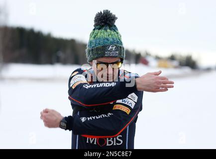 UME, Suède. 09th févr. 2023. UMEÅ 20230209 Craig Breen (en photo), Irlande avec James Fulton, Irlande, Hyundai i20 N Rally1 Hybrid, pendant le Shakedown/test de jeudi avant le rallye suédois, le championnat du monde de rallye 2, qui commence ce soir. Photo Micke Fransson/TT code 61460 crédit: TT News Agency/Alay Live News Banque D'Images