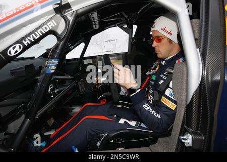 UME, Suède. 09th févr. 2023. UMEÅ 20230209 Thierry Neuville (photo), Belgique/Martijn Wydaeghe, Belgique, Hyundai i20 N Rally1 hybride, pendant le Shakedown jeudi/test avant le rallye suédois, championnat du monde de rallye 2, qui commence ce soir. Photo Micke Fransson/TT code 61460 crédit: TT News Agency/Alay Live News Banque D'Images