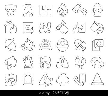 Collection d'icônes de ligne du service des incendies. Pack d'icônes de contour fin. Illustration vectorielle eps10 Illustration de Vecteur