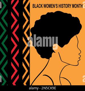 Mois de l'histoire des Noirs. Silhouette de femme avec motif géométrique dans les couleurs vert, jaune et rouge. Histoire afro-américaine. Célébré chaque année. Illustration de Vecteur