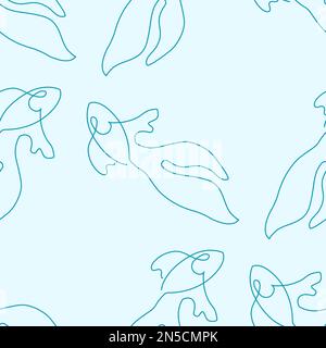 Motif sans couture avec illustration du poisson en style dessin au trait sur fond bleu clair Illustration de Vecteur