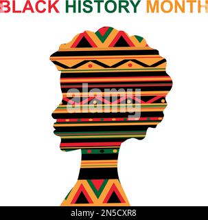 Mois de l'histoire des Noirs. Silhouette de femme avec motif géométrique dans les couleurs vert, jaune et rouge. Histoire afro-américaine. Célébré chaque année. Illustration de Vecteur
