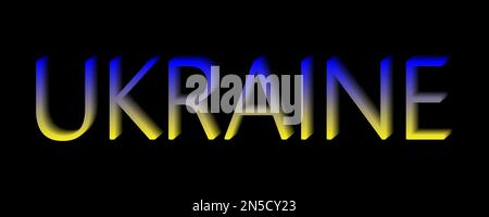 Ukraine texte 3D bleu jaune avec arrière-plan noir isolé Illustration de Vecteur