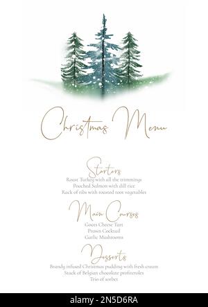 Menu de Noël avec motif arbre de Noël peint à la main Illustration de Vecteur