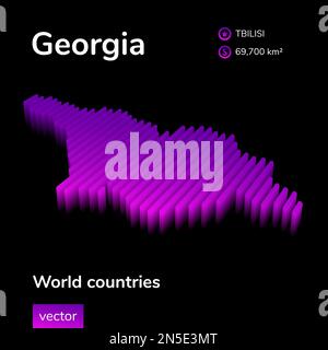 Carte de la Géorgie 3D. Vecteur stylisé rayé isométrique la carte de Géorgie est en violet sur fond noir. Bannière éducative. Illustration de Vecteur