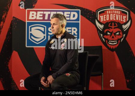 Paul Rowley entraîneur en chef de Salford Red Devils lors du lancement de la Super League Media au Science and Industry Museum, Manchester, Royaume-Uni, 9th février 2023 (photo de Mark Cosgrove/News Images) Banque D'Images