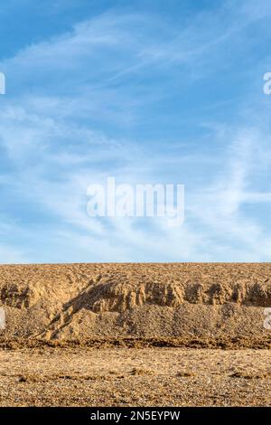 Cliffing de la plage de galets au-dessus de la ligne de marée haute sur la côte est du Wash à Snettisham, Norfolk. Banque D'Images