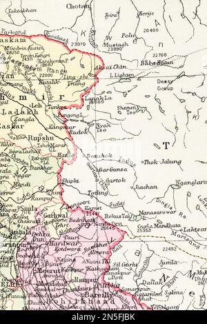 c1935 carte historique de l'atlas d'Aksai Chin, lac Pangong, région de l'Arunachal Pradesh, dont certaines parties sont contestées entre l'Inde et la Chine. Banque D'Images