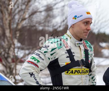 UME, Suède. 09th févr. 2023. UMEÅ 20230209 Emil Lindholm, Finlande, Skoda Fabia RS, lors du Shakedown/test de jeudi avant le rallye suédois, championnat du monde de rallye 2, qui commence ce soir. Photo Micke Fransson/TT code 61460 crédit: TT News Agency/Alay Live News Banque D'Images