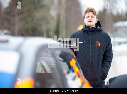 UME, Suède. 09th févr. 2023. UMEÅ 20230209 Georg Linnamäe, Estonie, Hyundai i20 N, lors du Shakedown/test de jeudi en prévision du rallye suédois, championnat du monde de rallye 2, qui commence ce soir. Photo Micke Fransson/TT code 61460 crédit: TT News Agency/Alay Live News Banque D'Images