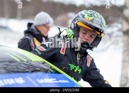 UME, Suède. 09th févr. 2023. UMEÅ 20230209 Oliver Solberg, Suède, Skoda Fabia RS, lors du Shakedown/test de jeudi en prévision du rallye suédois, championnat du monde de rallye 2, qui commence ce soir. Photo Micke Fransson/TT code 61460 crédit: TT News Agency/Alay Live News Banque D'Images