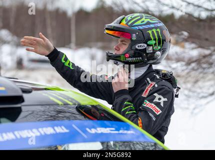 UME, Suède. 09th févr. 2023. UMEÅ 20230209 Oliver Solberg, Suède, Skoda Fabia RS, lors du Shakedown/test de jeudi en prévision du rallye suédois, championnat du monde de rallye 2, qui commence ce soir. Photo Micke Fransson/TT code 61460 crédit: TT News Agency/Alay Live News Banque D'Images