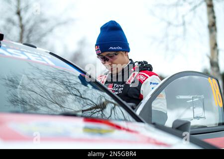 UME, Suède. 09th févr. 2023. UMEÅ 20230209 Takamoto Katsuta, Japon, Toyota GR Yaris Rally1 Hybrid., pendant le jeudi Shakedown/test avant le rallye suédois, le championnat du monde de rallye 2, qui commence ce soir. Photo Micke Fransson/TT code 61460 crédit: TT News Agency/Alay Live News Banque D'Images