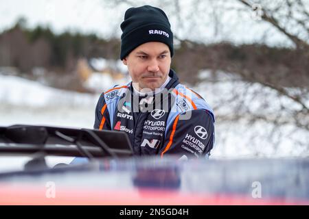 UME, Suède. 09th févr. 2023. UMEÅ 20230209 Teemu Suninen, Finlande, Hyundai i20 N, WRC2, lors du Shakedown/test de jeudi en prévision du rallye suédois, championnat du monde de rallye 2, qui commence ce soir. Photo Micke Fransson/TT code 61460 crédit: TT News Agency/Alay Live News Banque D'Images