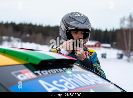 UME, Suède. 09th févr. 2023. UMEÅ 20230209 Lorenzo Bertelli, Italie, Toyota GR Yaris Rally1 hybride, lors du Shakedown/test de jeudi avant le rallye suédois, championnat du monde de rallye 2, qui commence ce soir. Photo Micke Fransson/TT code 61460 crédit: TT News Agency/Alay Live News Banque D'Images