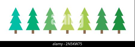 Collection d'icônes couleurs vertes arbres de Noël. Illustration vectorielle. Illustration de Vecteur