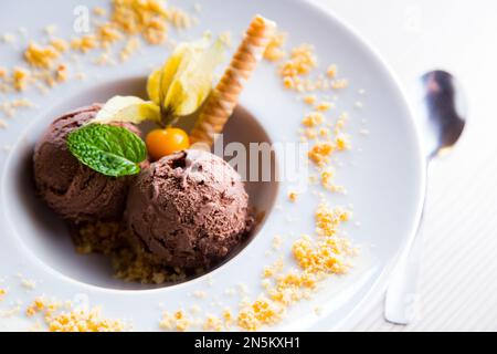 Crème glacée italienne aromatisée au chocolat artisanal Banque D'Images