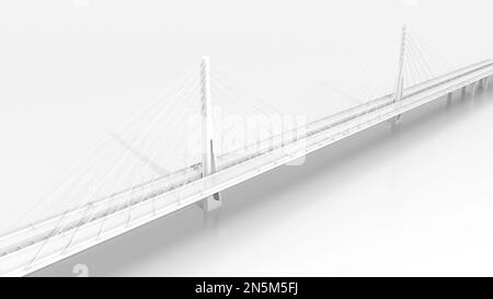 Vue plongeante du pont suspendu, modèle numérique blanc, illustration du rendu 3D Banque D'Images