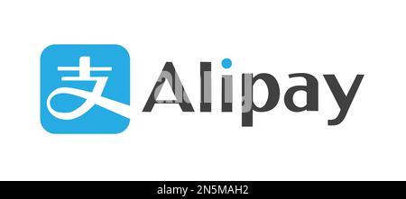 MYKOLAIV, UKRAINE - 18 JANVIER 2021 : logotype du système de paiement Alipay sur fond blanc, illustration Banque D'Images