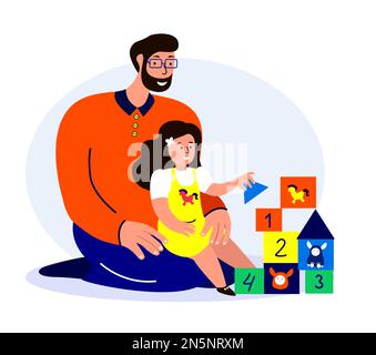 Happy Smiling Family jouant des cubes Bricks jeu.Jeune adulte parent.Père,papa communiquant avec bébé enfant enfant fille.fille,enfants et enfants de Caring Babys Banque D'Images