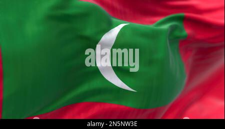 Détail du drapeau national des Maldives. Drapeau est un rectangle vert sur rouge, avec un croissant de lune blanc au centre. 3d rendu d'illustration. Sélection Banque D'Images