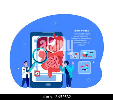 Médecins en ligne gastro-entérologues,hépatologues recherche tractus gastro-intestinal,estomac,intestins,hépatique.Diagnostics application mobile.Smartpho Banque D'Images