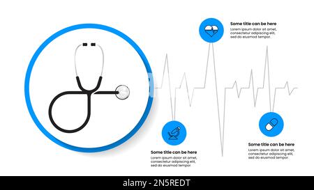 Modèle d'infographie avec icônes et 3 options ou étapes. Stéthoscope. Peut être utilisé pour la mise en page de flux de travail, le diagramme, la bannière, la conception Web. Illustration vectorielle Illustration de Vecteur