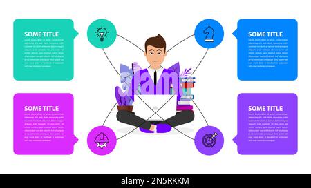 Modèle d'infographie avec icônes et 4 options ou étapes. Travailleur informatique. Peut être utilisé pour la mise en page de flux de travail, le diagramme, la bannière, la conception Web. Vecteur illustrat Illustration de Vecteur