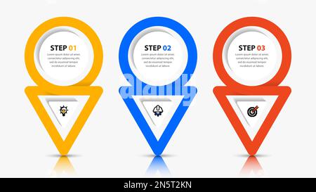 Modèle d'infographie avec icônes et 3 options ou étapes. Peut être utilisé pour la mise en page de flux de travail, le diagramme, la bannière, la conception Web. Illustration vectorielle Illustration de Vecteur