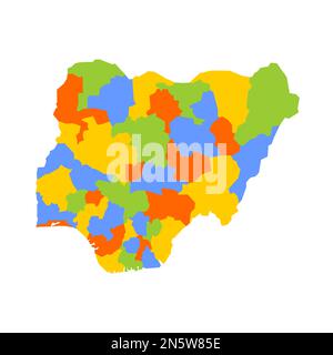 Nigeria carte politique des divisions administratives - États et territoire de la capitale fédérale. Carte vectorielle colorée vierge. Illustration de Vecteur