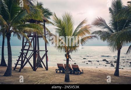 Image colorée d'une plage tropicale vide, concept de voyage, Mexique. Banque D'Images