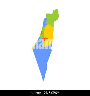 Israël carte politique des divisions administratives - districts, bande de Gaza et région de Judée et Samarie. Carte vectorielle colorée vierge. Illustration de Vecteur