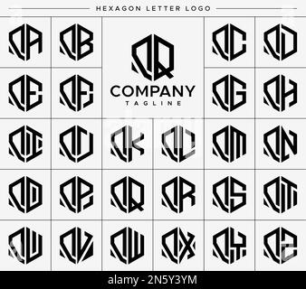 Jeu de vecteurs avec logo lettre Q hexagonal moderne. Logo QQ Q hexagonal. Illustration de Vecteur