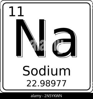 Graphique vectoriel noir et blanc du symbole de l'élément sodium (Na) sur le tableau périodique des éléments. Il contient également le nombre atomique et l'atome Illustration de Vecteur